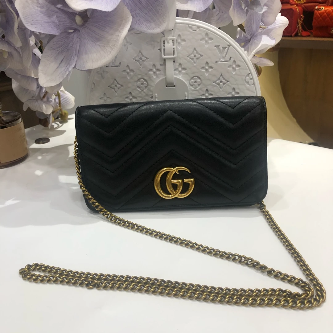 95新 GUCCI/古驰 【蔡包紫】马蒙 woc黑色链条包/5567632