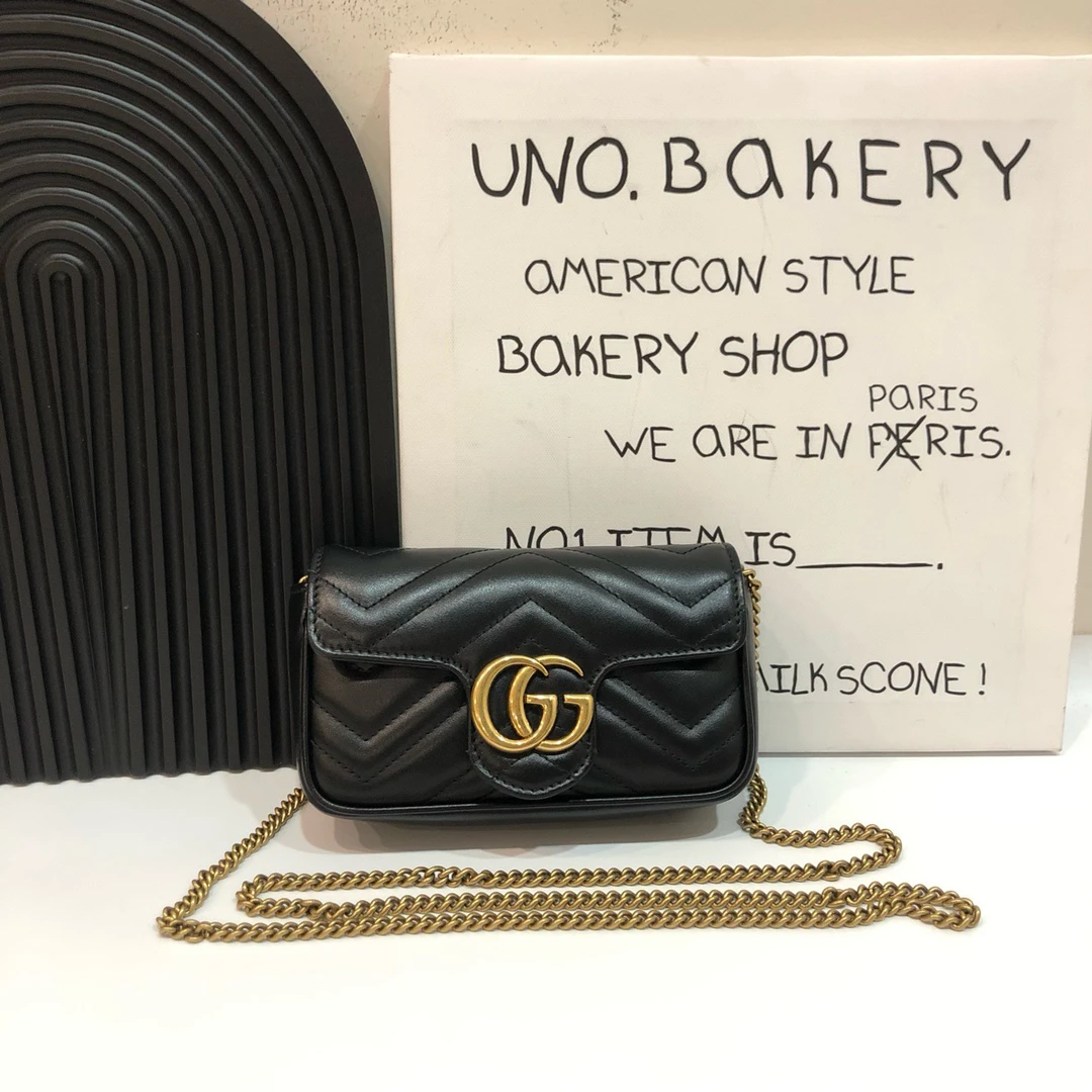 95新 GUCCI/古驰 【蔡包紫】黑金马蒙mini/6779376