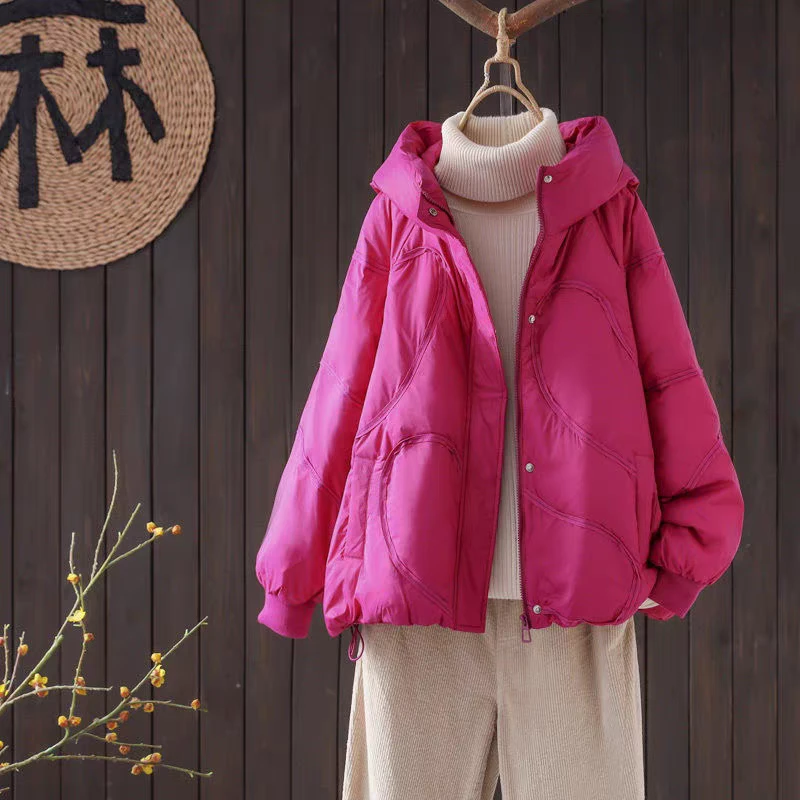 冬季时尚气质连帽短款桃心拉链外套