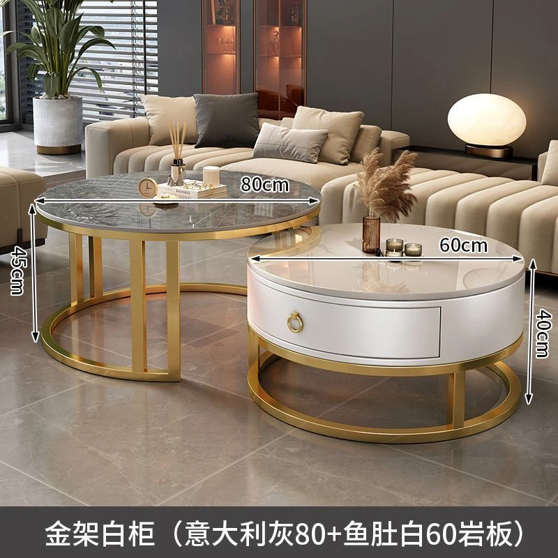 岩板茶几客厅家用极简新款轻奢理石现代简约桌子圆形小户型茶几桌