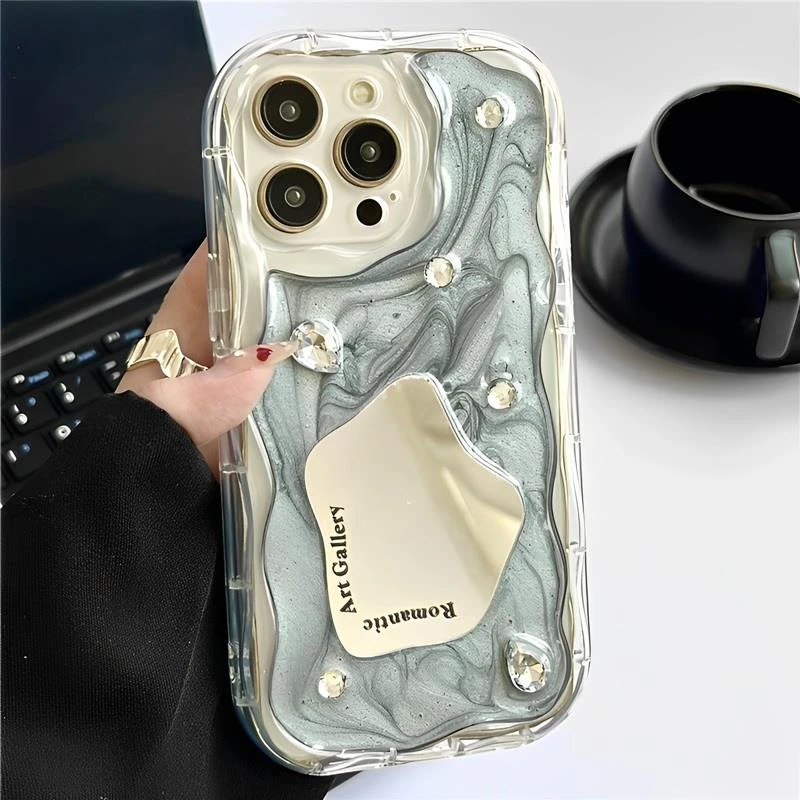 水墨晕染几何镜面适用iphone14苹果15透明手机壳13高级感全包防摔