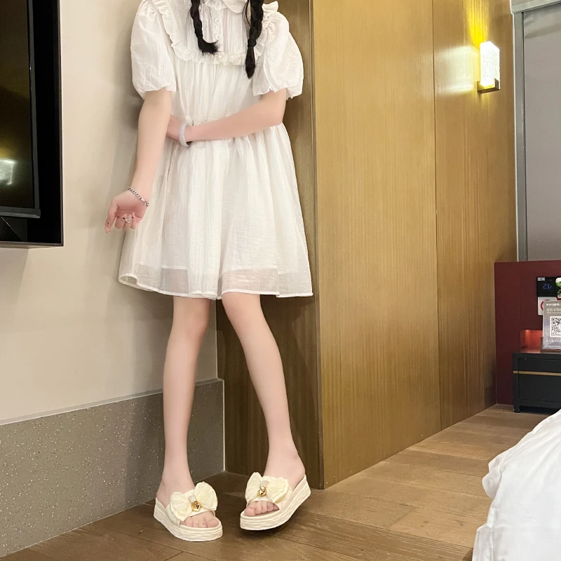 2024新款895-6桃心钻蝶条女夏外穿松糕懒人厚底拖鞋时尚凉拖鞋