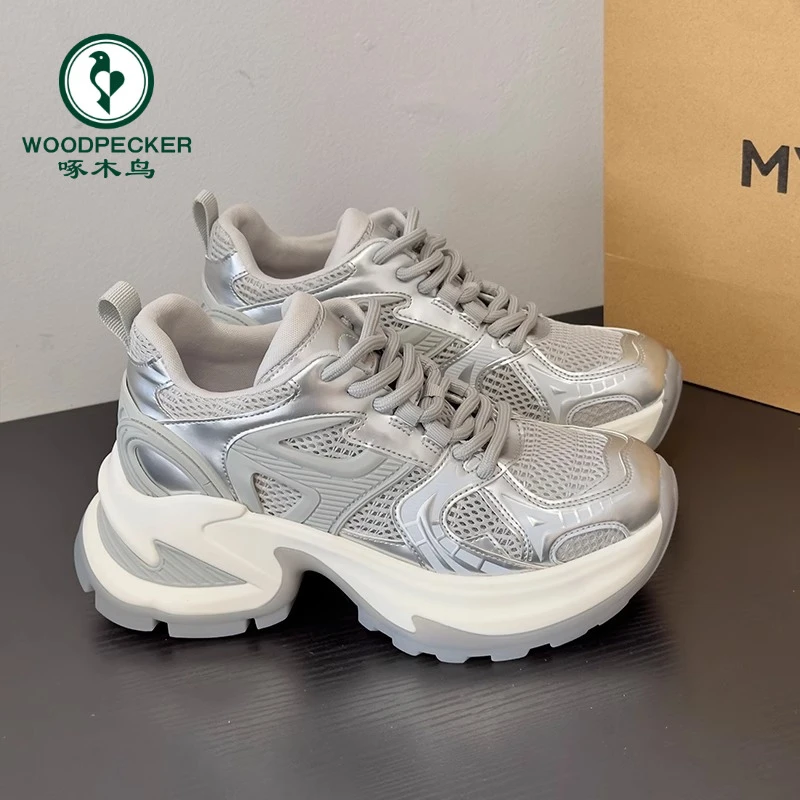 啄木鸟白鹿同款网面透气老爹鞋女2024春夏新款厚底百搭运动休闲鞋