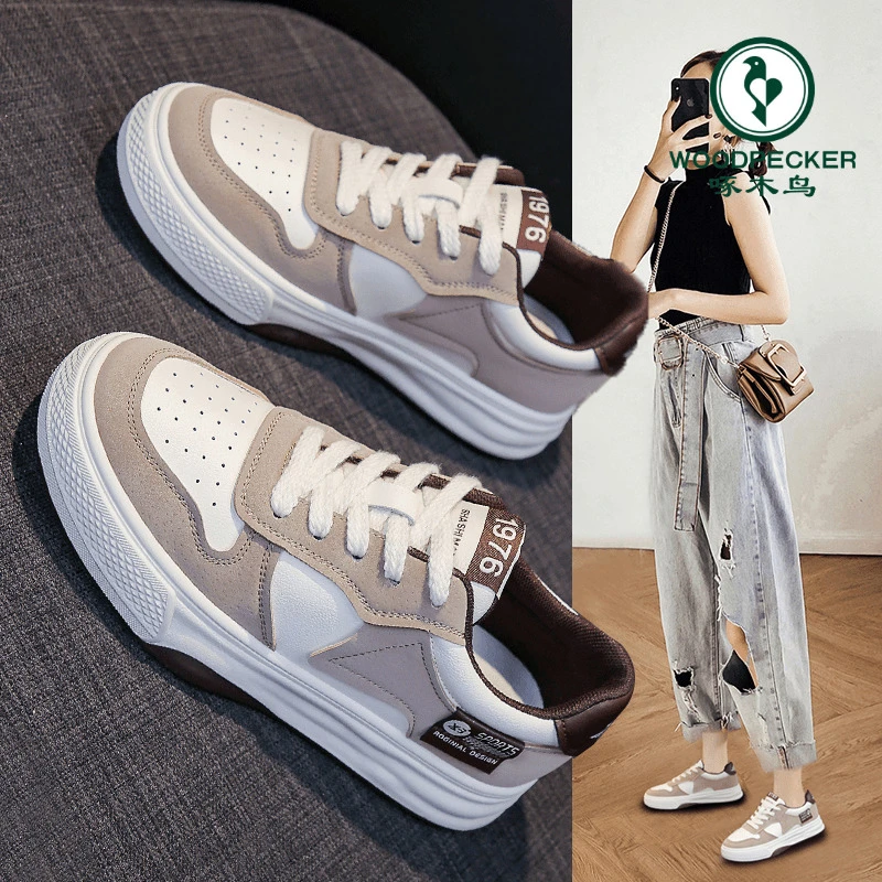 啄木鸟女鞋新款2024年爆款夏季板鞋防滑厚底百搭小白鞋运动休闲鞋