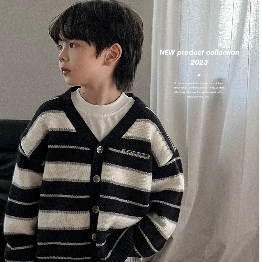 【现货】儿童毛衣外套2024春秋装新款男女童开条衫纹衫针织中小童