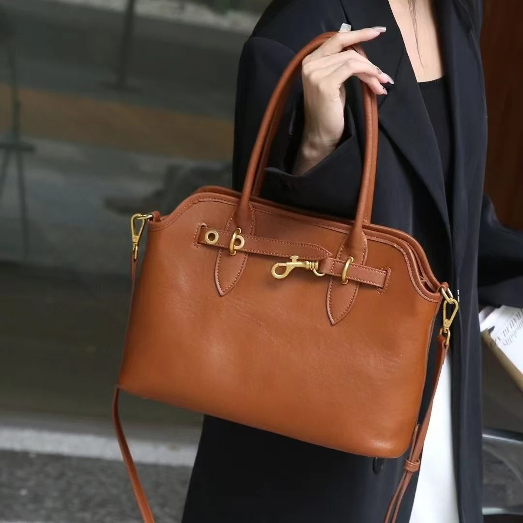 头层植鞣牛皮高端手提包托特包单肩包大容量真皮通勤包斜挎包301