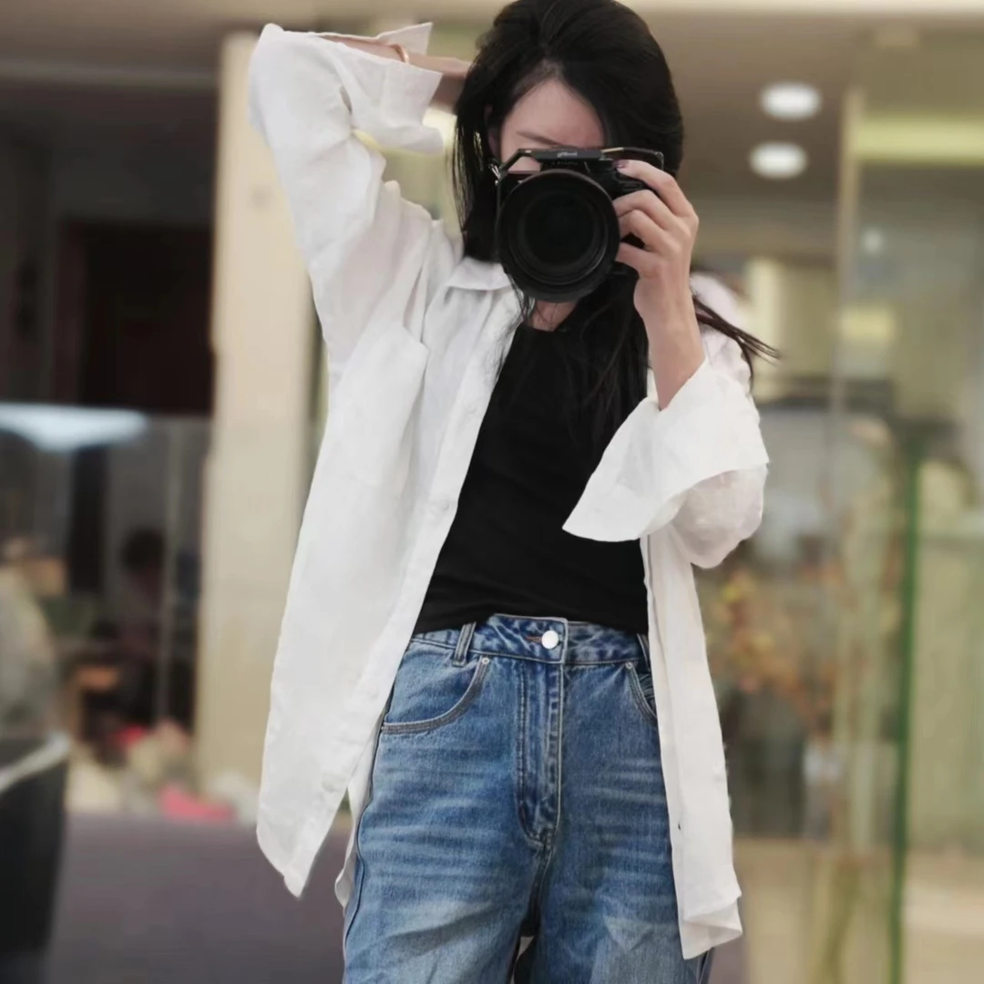 JSR studio 简约新款慵懒麻料衬衣（休闲宽松纯色薄款时尚透气）