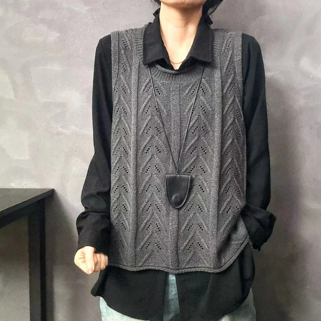 【FH】320重工艺麦穗花边针织马甲 时尚百搭百搭套头休闲宽松