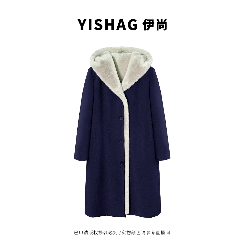 2023新款女士貂绒派克服简约连帽中长款冬季保暖可拆卸尼克服2308
