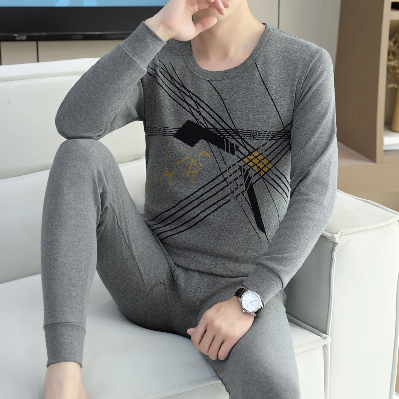 青年男士纯棉秋衣秋裤套装秋季中老年全棉内衣裤子两件套打底衫潮