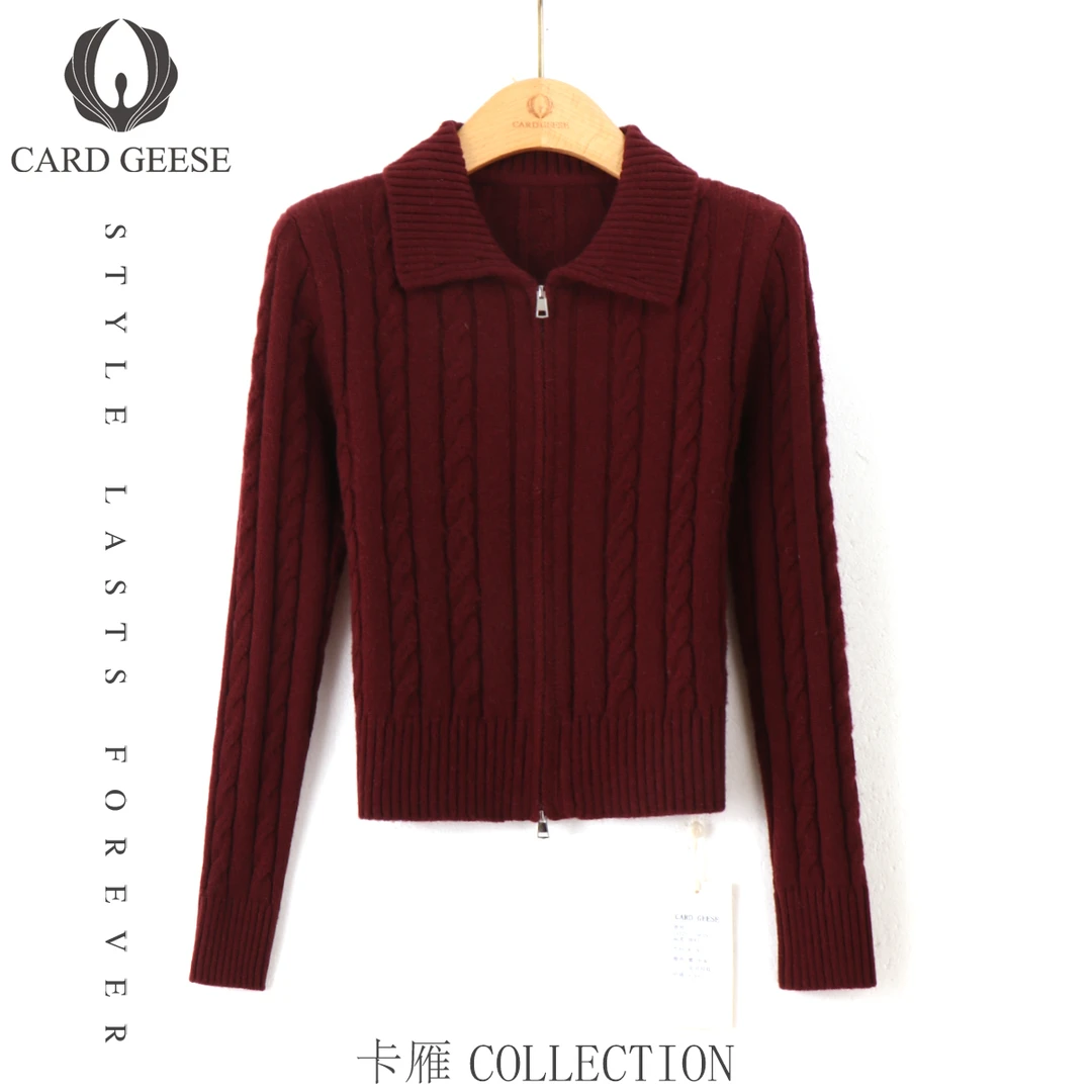 Card&Geese/卡雁新款秋冬纯色拉链气质翻领长袖 MYJ-24T253-24619