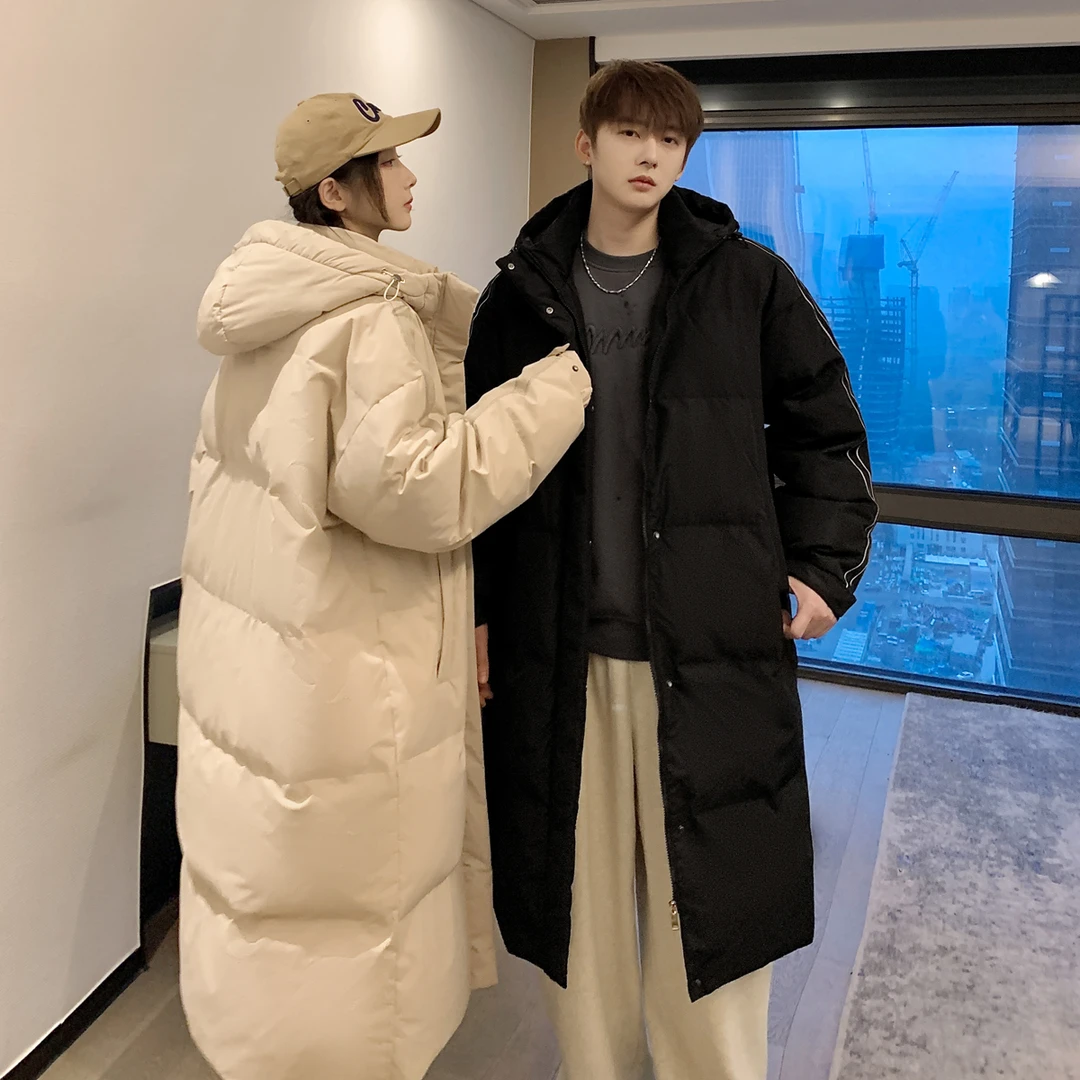 2024新款长款过膝连帽羽绒服男女情侣休闲加厚保暖外套冬装上衣潮