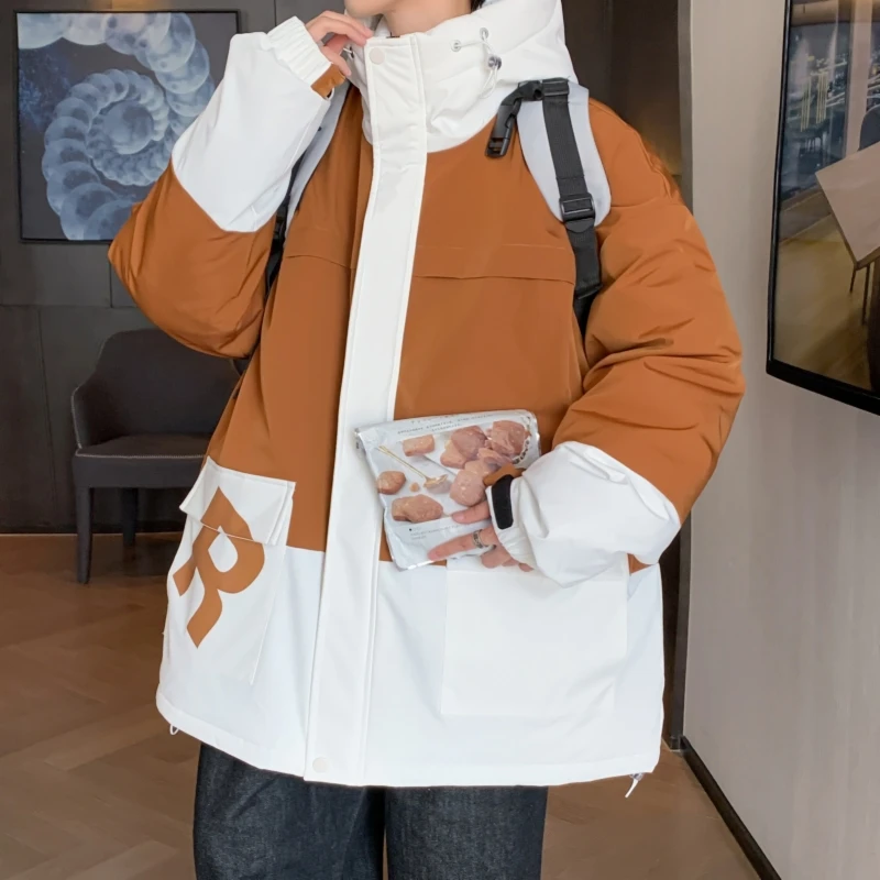 高级感冬季羽绒服男士连帽宽松休闲保暖外套潮牌时尚百搭男生上衣