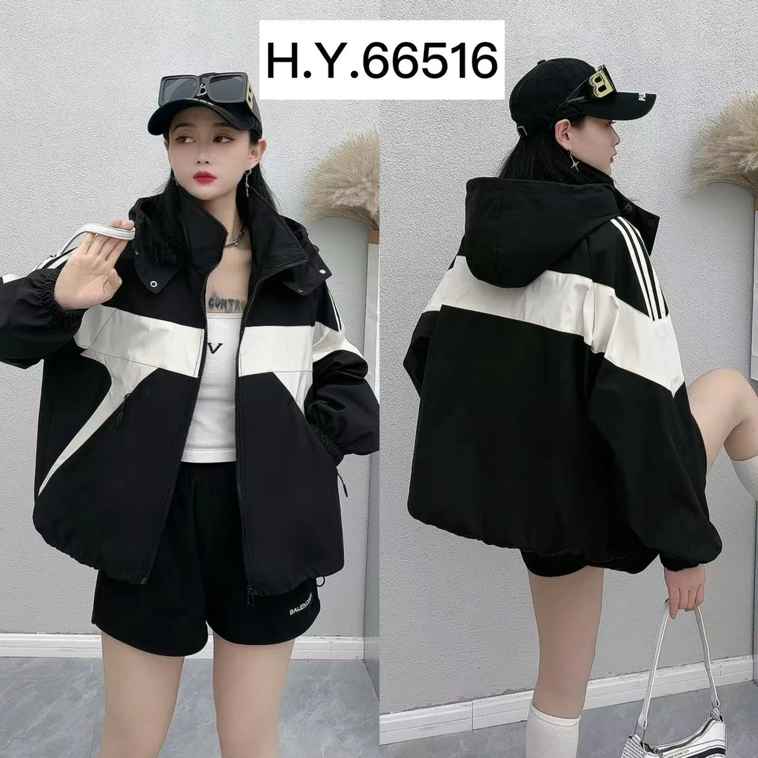 66516 男女休闲宽松百搭拼色外套
