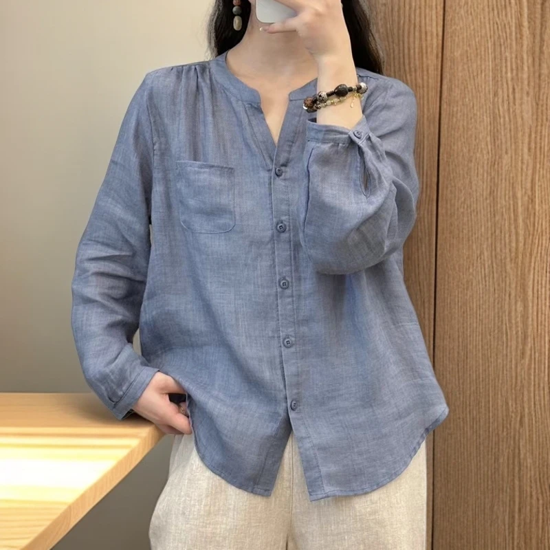 【喵喵麻衣】100苎麻极简风长袖衬衫