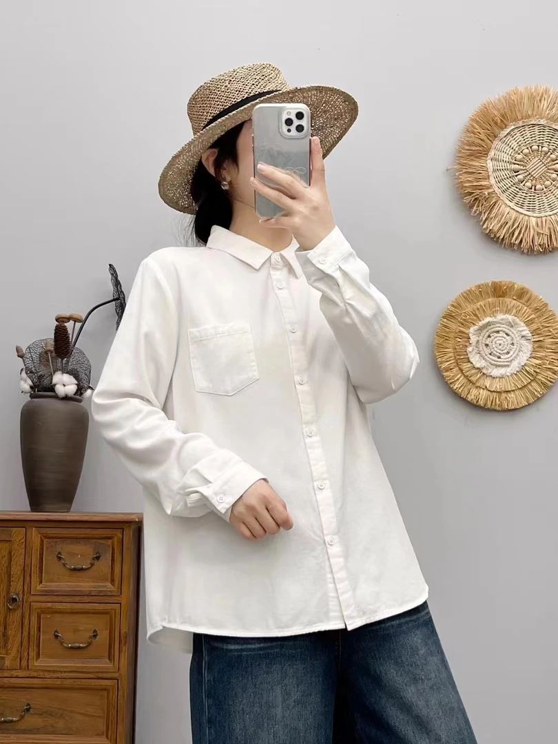 【MM 磨毛衬衫】新款磨毛纯色翻领长袖衬衫932宽松休闲百搭显瘦衬衣