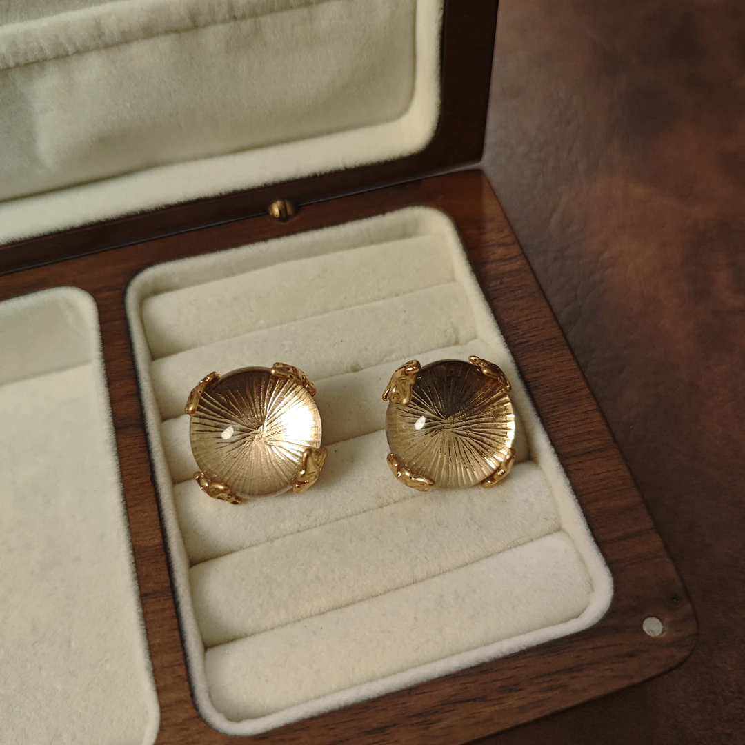 黄铜合成锆石耳饰 时尚复古中古VINTAGE 通透猫*眼耳饰