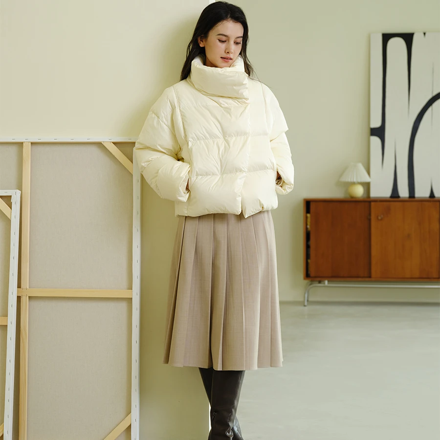 HeyDress短款斜门襟立领羽绒服S-M