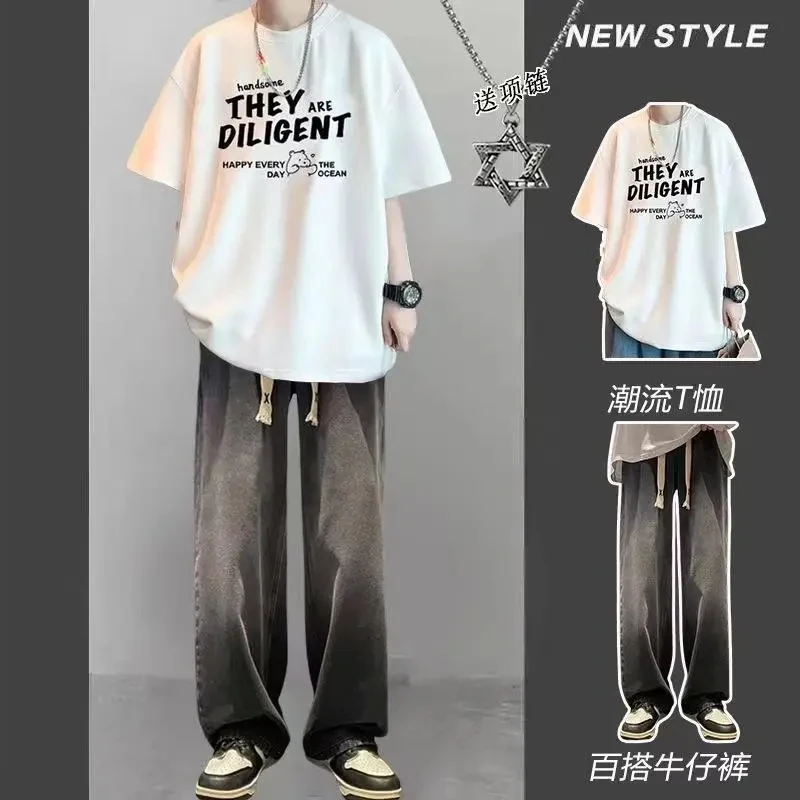 青少年短袖T恤夏季套装男生ins休闲帅气穿搭一整套学生炸街三件套