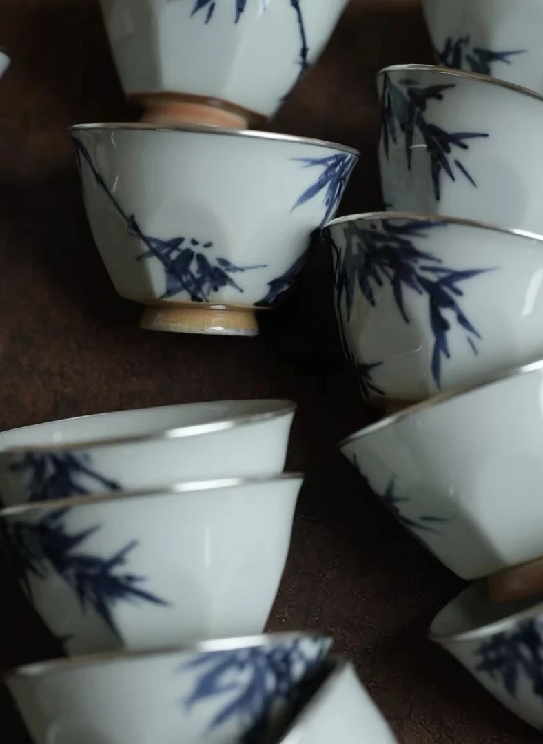 【慢悦•小店】青花竹影大容量包银口主人杯