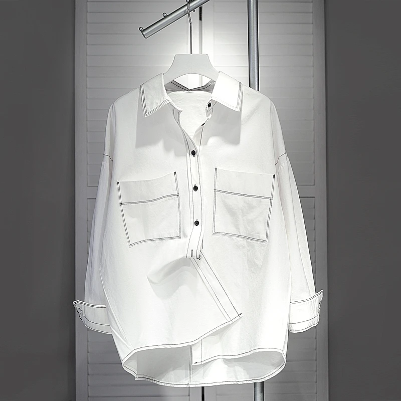 宽松大板衬衫女2025春秋新款百搭长袖设计感小众洋气好看上衣衬衣