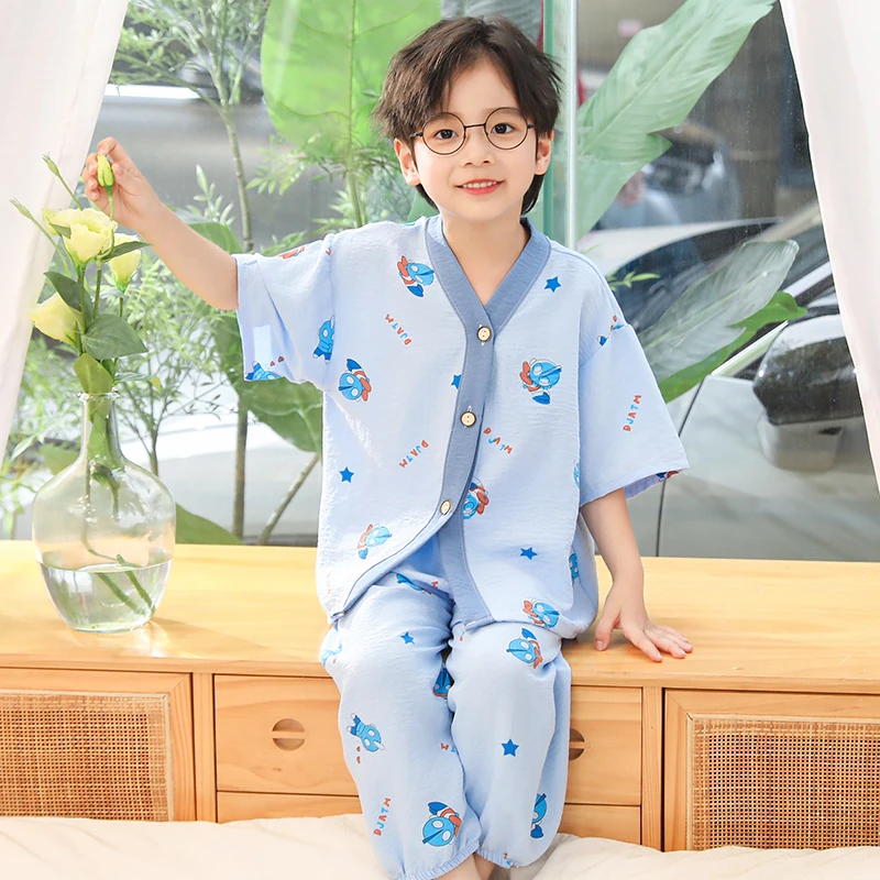 夏季儿童款睡衣套装薄款女童夏天宝宝云朵棉中大童短袖家居服男孩