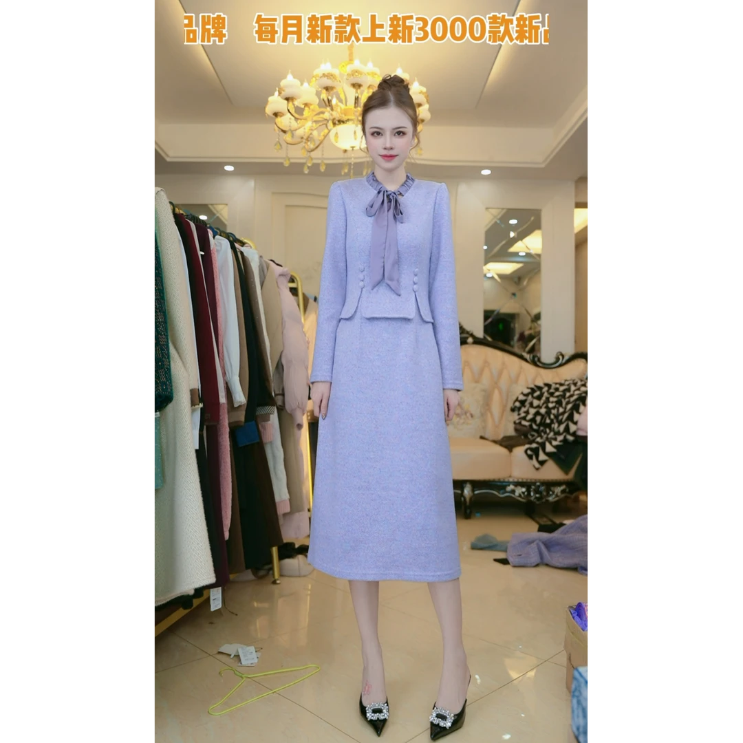 梦想服饰2024秋冬季高端休闲收腰显瘦中长款时尚连衣裙6205