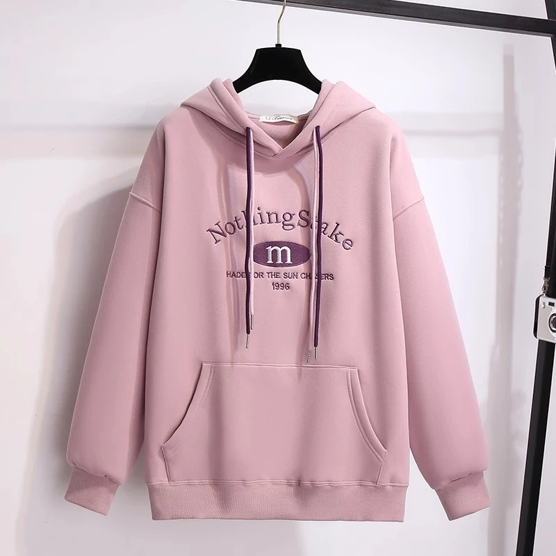 官图华棉复合真超加绒卫衣女刺绣花2024韩版秋冬保暖上衣大码女装