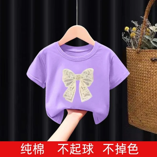 新品女童宽松短袖t恤中小童夏季新款儿童印花洋气纯棉女宝半袖T恤