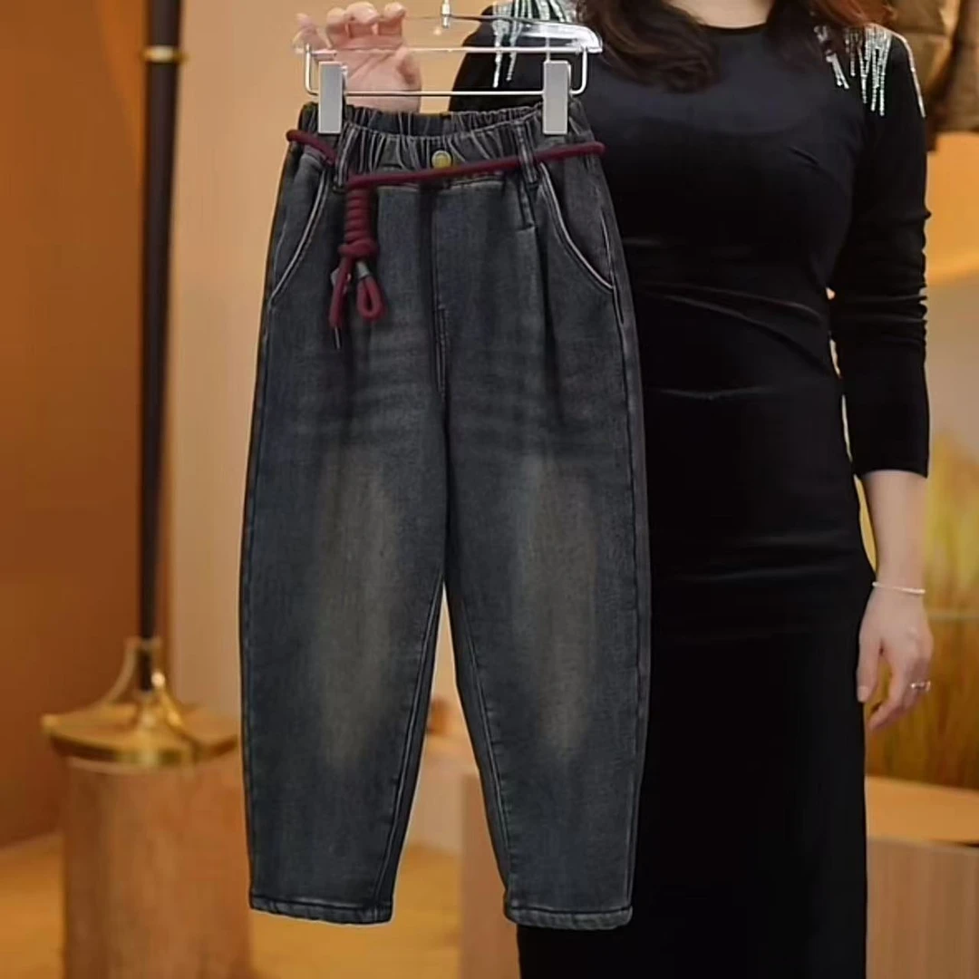 【现货】加绒牛仔裤男童中大童韩版时尚加厚加绒男女童牛仔裤YG6492