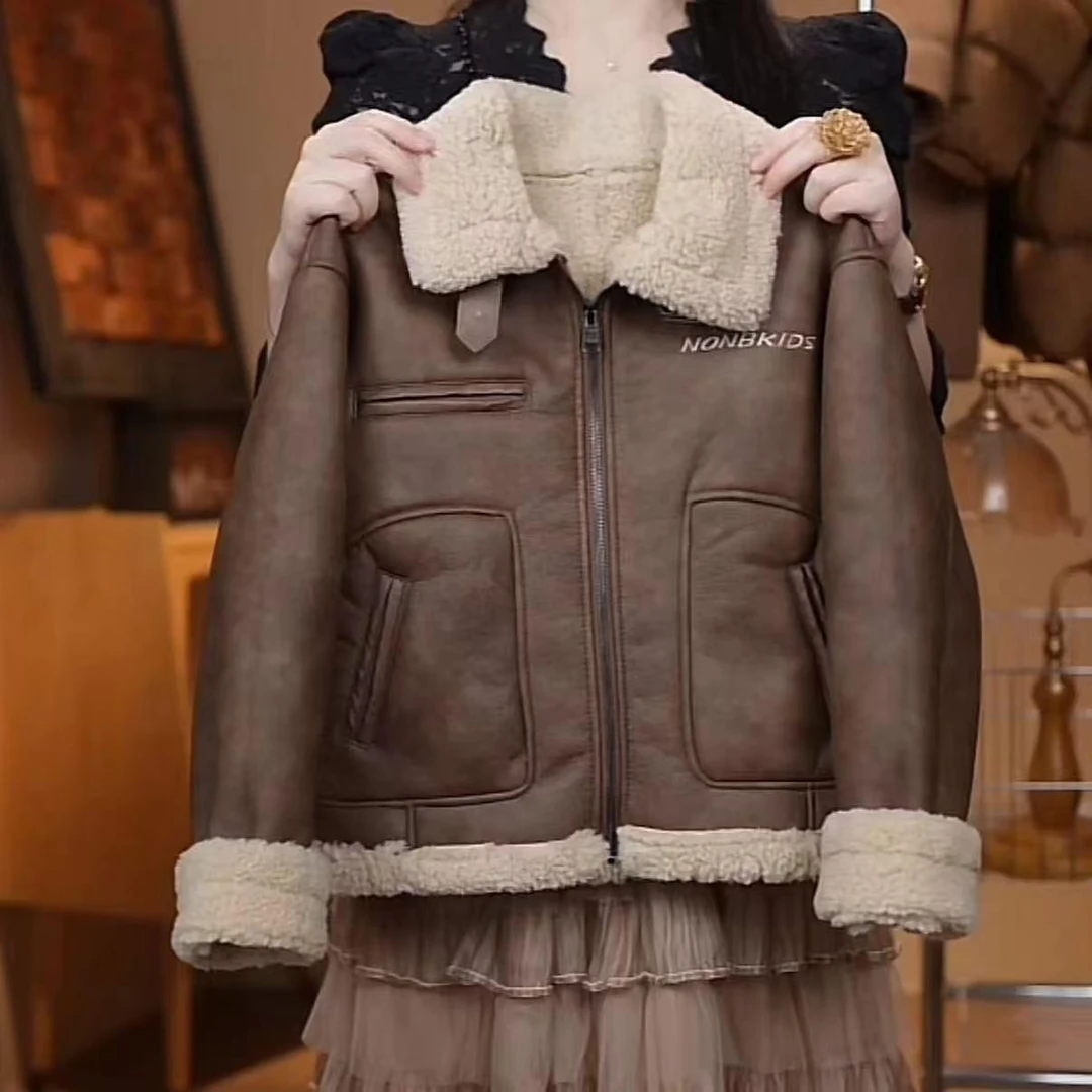 【现货】儿童卡其色皮衣定制款外套韩版宽松潮流洋气加厚外套YG6551