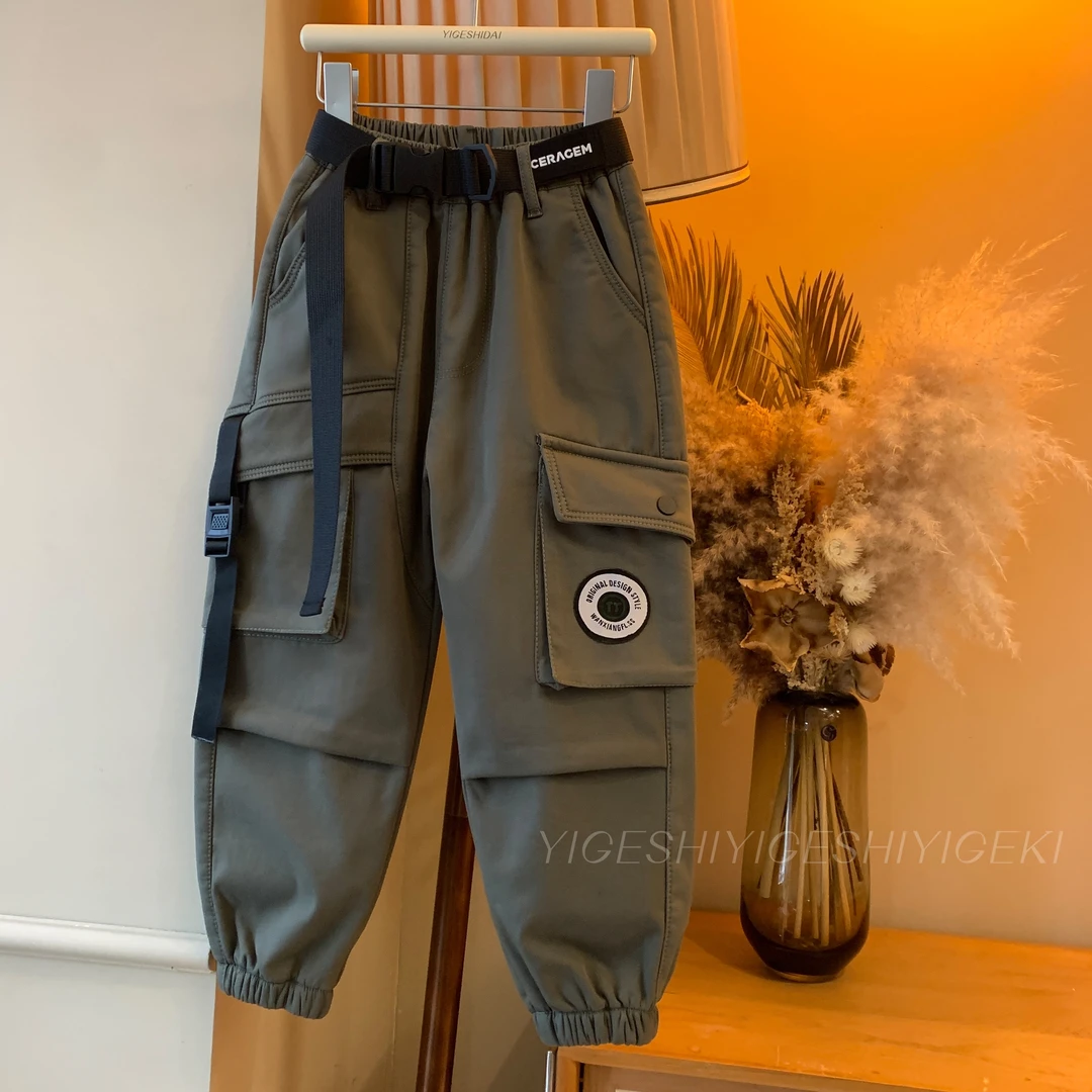 【一歌时代】加绒工装裤中大童加厚韩版男童洋气冬款厚休闲裤YG5711