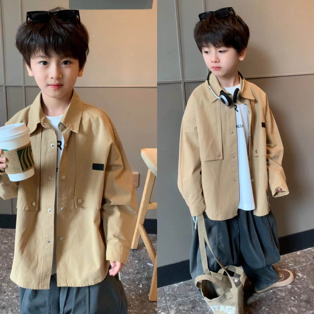 【一歌时代】儿童衬衫韩系翻领休闲儿童外套男童时尚长袖衬衫YG5239