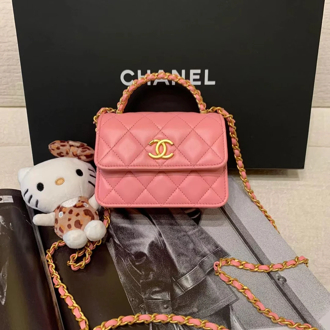 99新 Chanel/香奈儿 susu娇22k粉色羊皮风琴mini包 woc 68470229