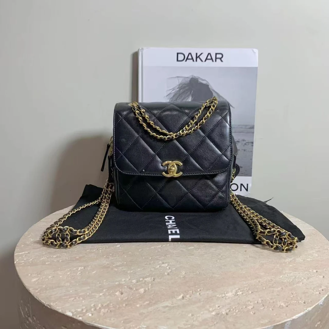 95新 Chanel/香奈儿 壹臻中古/23p黑金ado双肩包 82478990