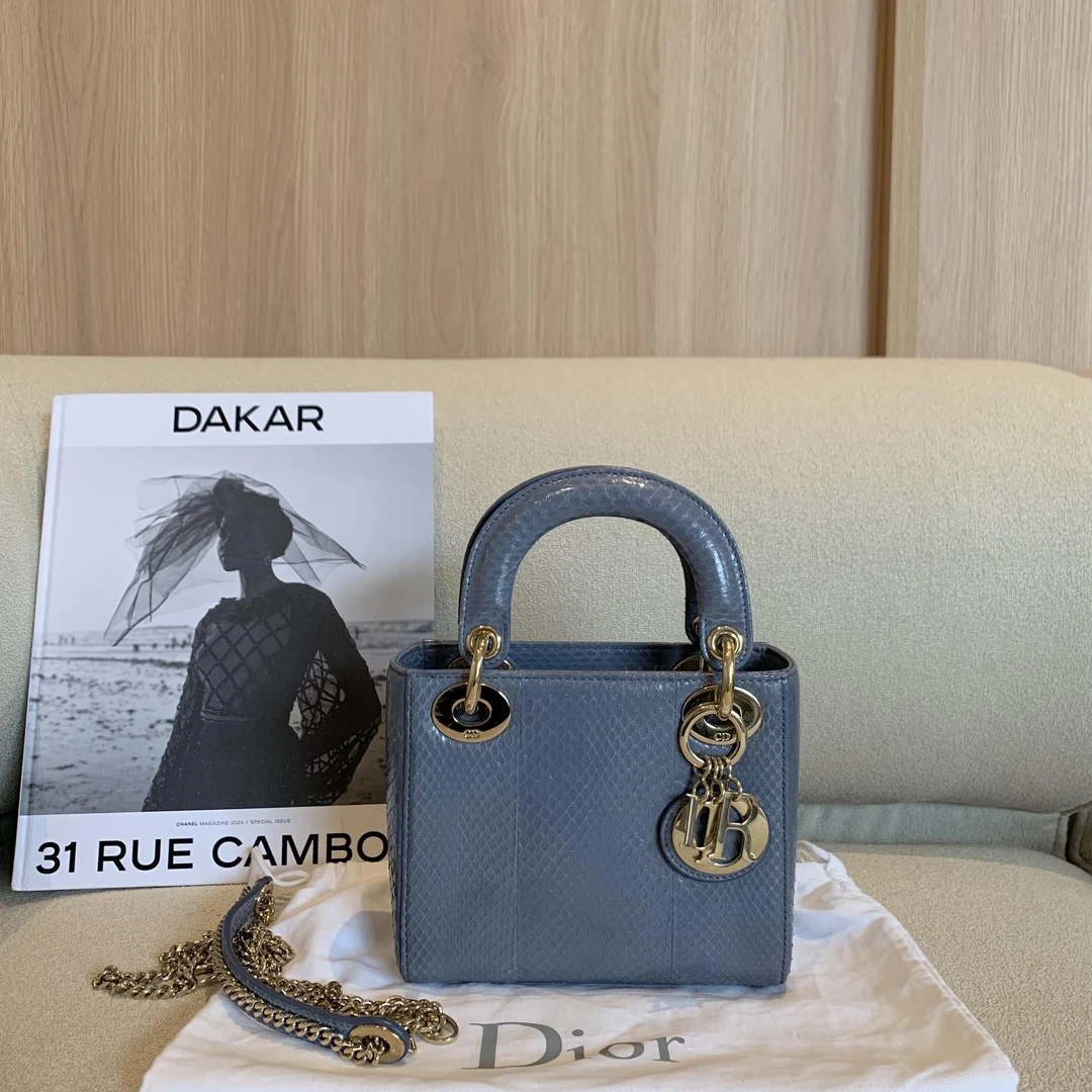 99新 DIOR/迪奥 壹臻中古/雾霾蓝金扣三格戴妃 60259374