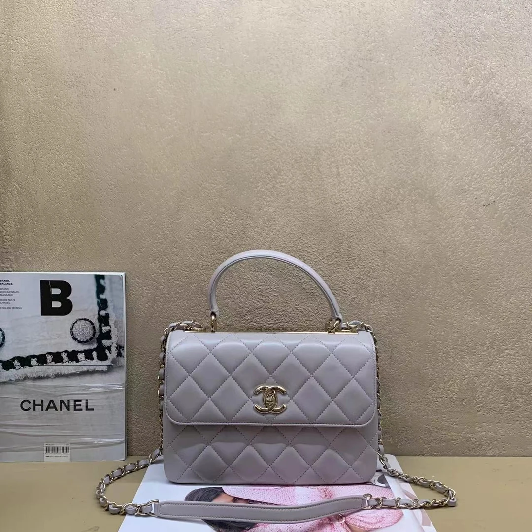 95新 Chanel/香奈儿 壹臻中古/22B浅灰羊皮trendycc小号71675726