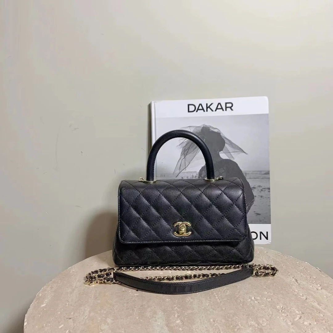 95新 Chanel/香奈儿 壹臻中古/ 21k黑金牛handle小号 dx1791