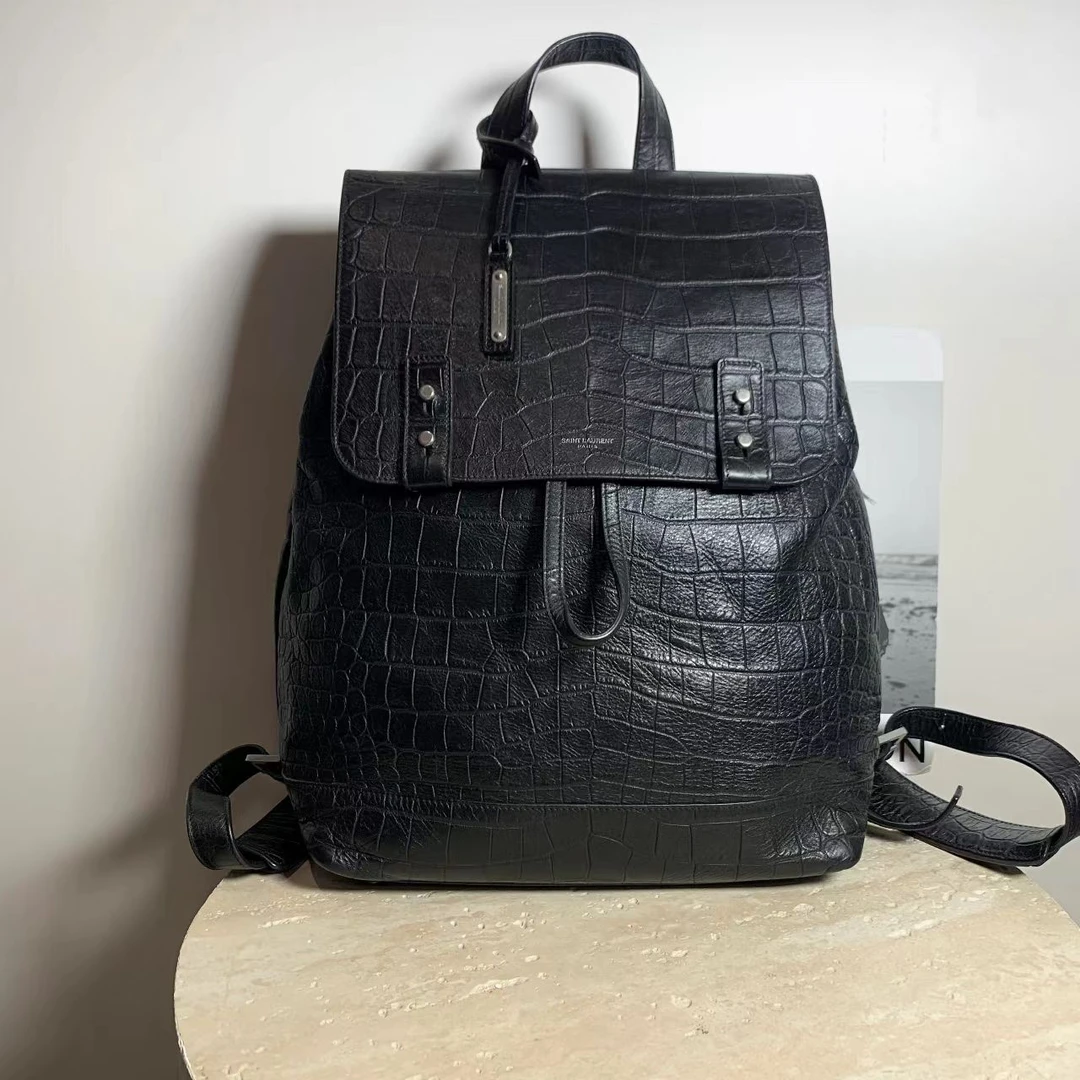 95新 YSL/圣罗兰 壹臻中古/黑压纹双肩包 90494341