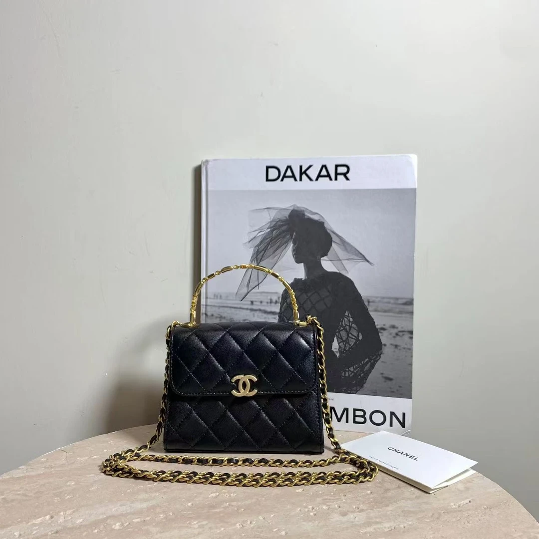 95新 Chanel/香奈儿  壹臻/22B黑金珐琅手柄Kelly中号 72896266