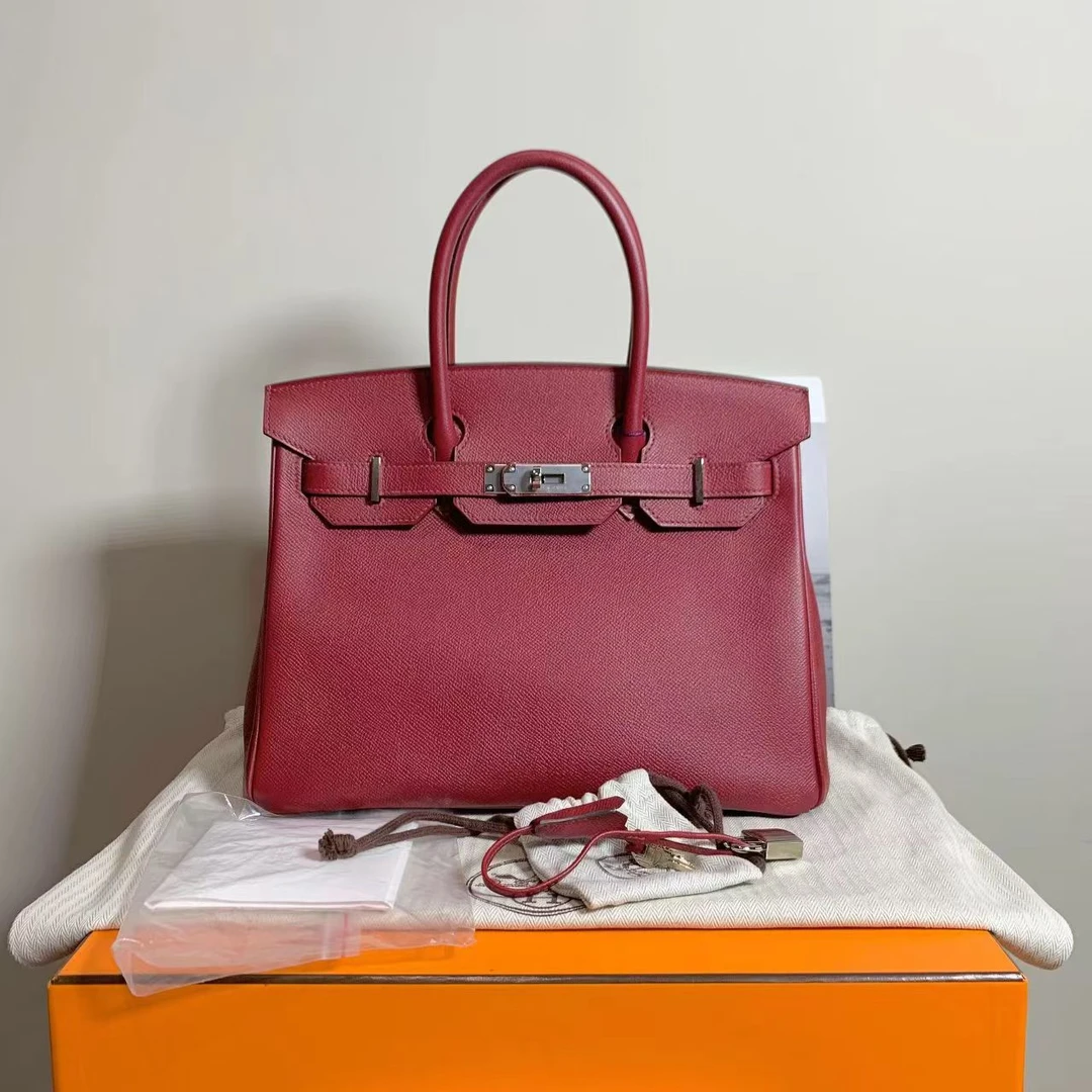 99新 Hermes/爱马仕 壹臻/石榴红银扣birkin30 X刻ep 43332932