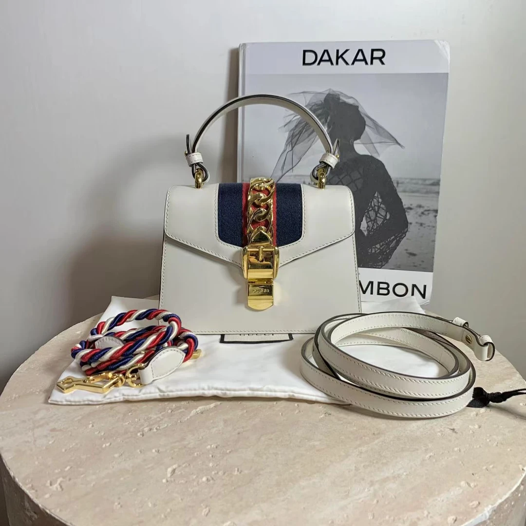 99新 GUCCI/古驰 壹臻/白色塞尔维亚小号手提38070675