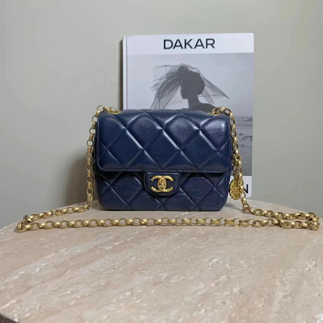95新 Chanel/香奈儿 壹臻中古/21B深蓝色金币方胖子 20422051