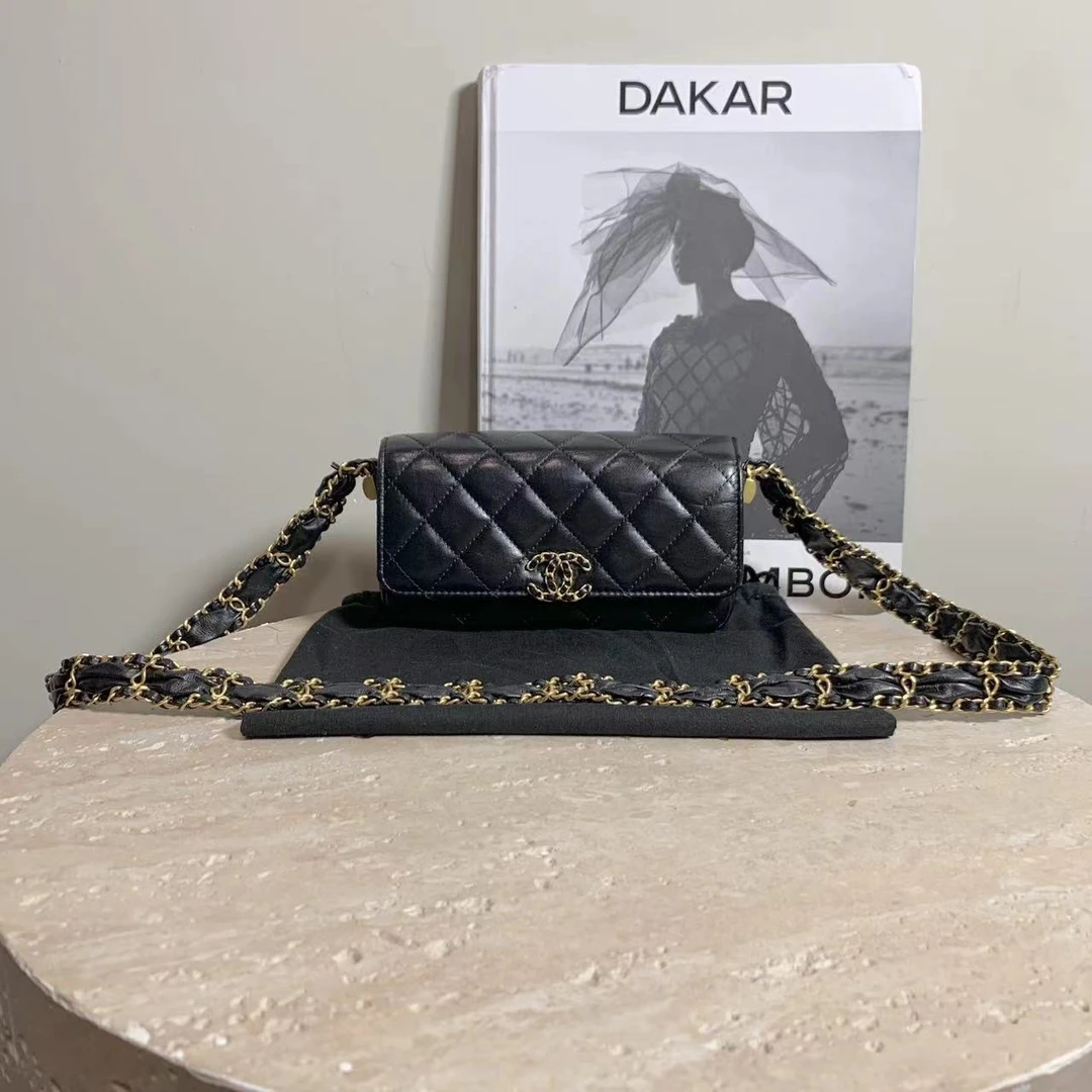 95新 Chanel/香奈儿 预留壹臻/23k黑金宽肩带手机包/65105427