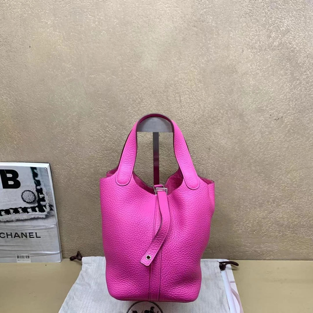 95新 Hermes/爱马仕 壹臻中古/玉兰粉银扣菜篮子18C刻 21674630
