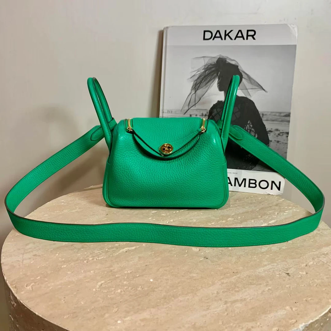 99新 Hermes/爱马仕 壹臻/Z刻 竹子绿 mini lindy斜跨包/42666673