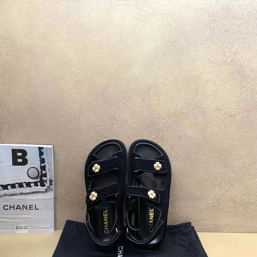 99新 Chanel/香奈儿 壹臻中古/黑色魔术贴凉鞋 36.5码 74913557