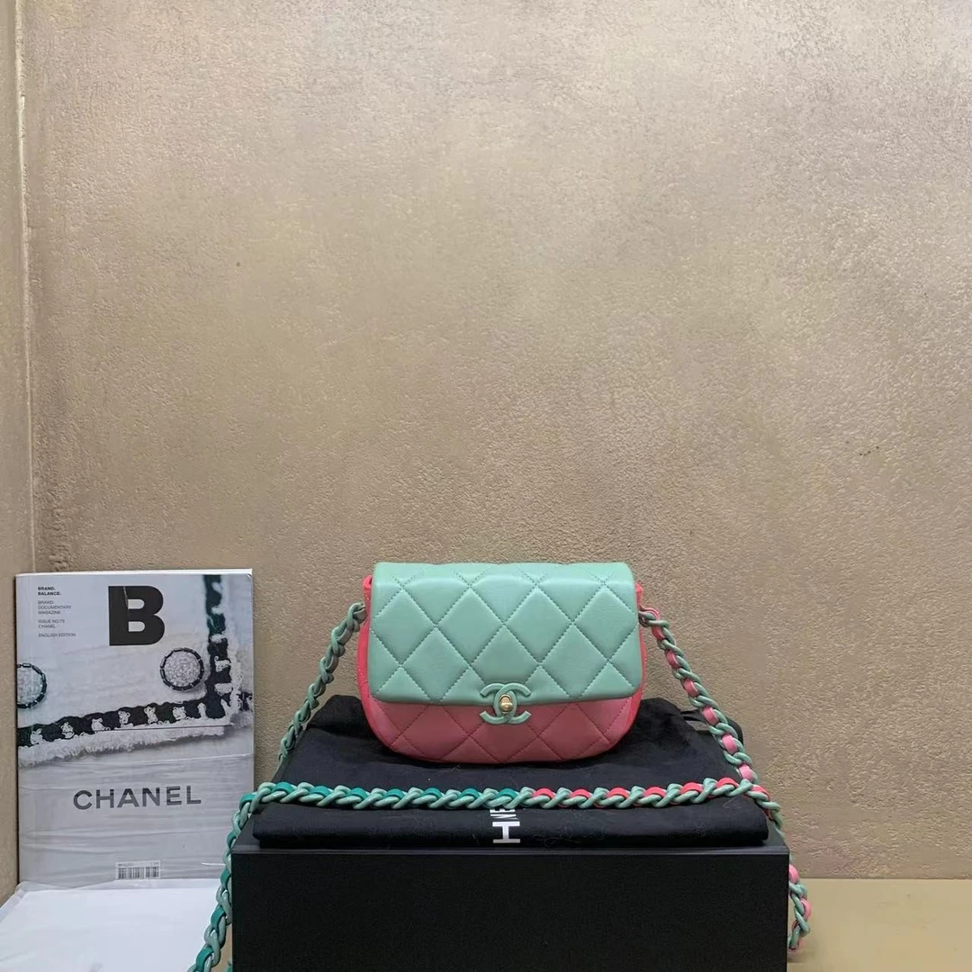 95新 Chanel/香奈儿 壹臻中古/23P彩色拼色羊马鞍包 92505323