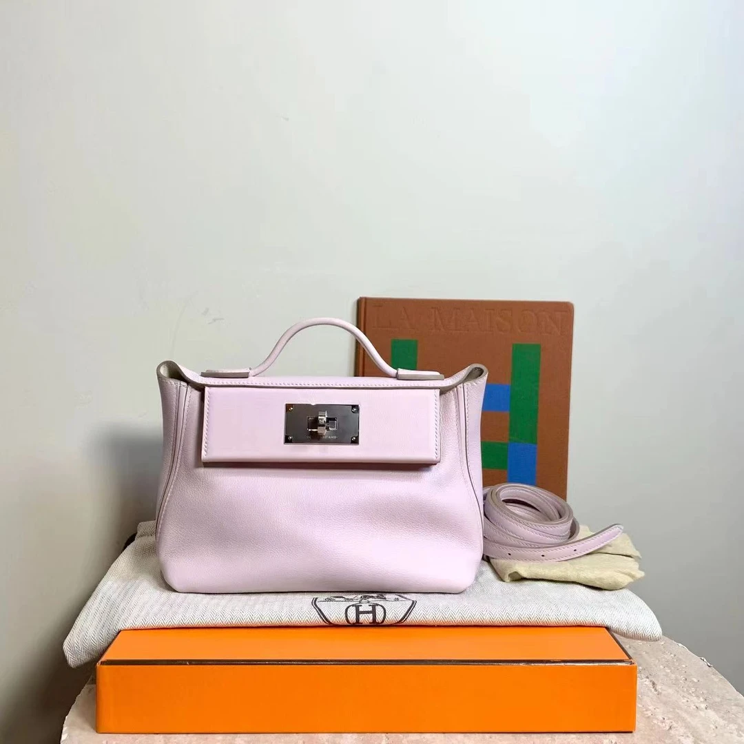 99新 Hermes/爱马仕 壹臻中古/梦幻紫拼奶油白银2424包u刻519571