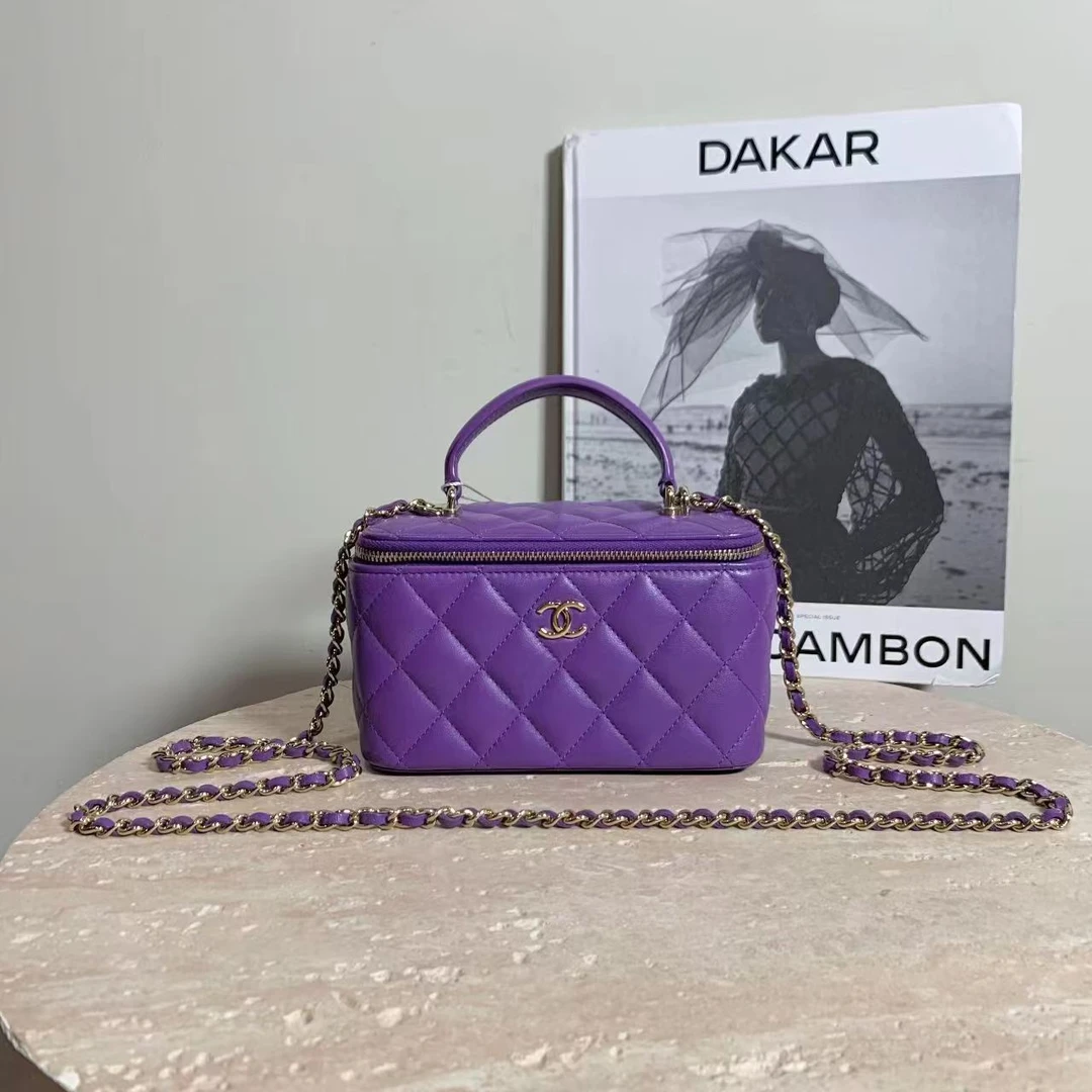 99新 Chanel/香奈儿 壹臻中古/22A紫色皮手柄长盒子 83301810
